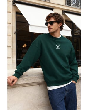 TRENDYOL MAN Heren Groen Dierenprint Lang Oversized Sweatshirts