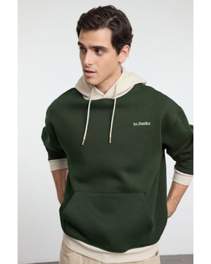 TRENDYOL MAN Heren Kaki Colorblock Lang Oversized Sweatshirts