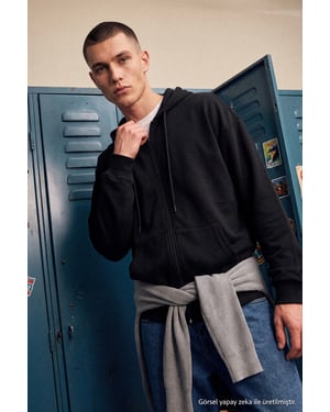 TRENDYOL MAN Heren Zwart Effen Lang Oversized Sweatshirts