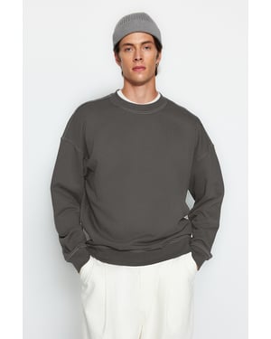 TRENDYOL MAN Heren Grijs Effen Lang Oversized Sweatshirts