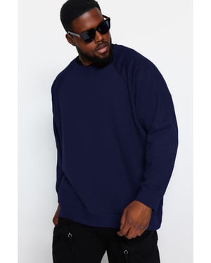 TRENDYOL MAN Heren Donkerblauw Effen Lang Oversized Grote maten Sweatshirts