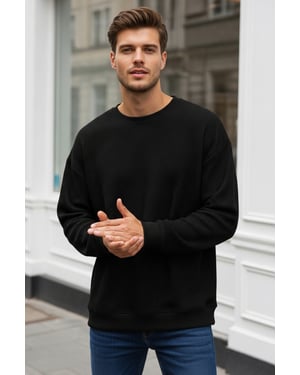 TRENDYOL MAN Heren Zwart Effen Lang Oversized Sweatshirts