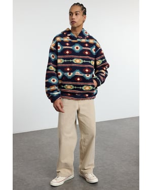 TRENDYOL MAN Unisex Donkerblauw Retro Lang Oversized Sweatshirts
