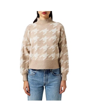 Vero Moda Dames-trui met col en pied-de-poule-motief (Mink)