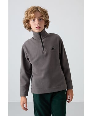 Sweatshirt voor jongeren met halve rits en borduursel