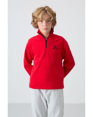 Sweatshirt voor jongeren met halve rits en borduursel