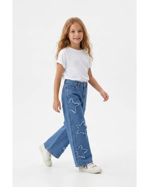 TRENDYOLKIDS Meisjes Blauw Bloemen Hoge taille Jeans