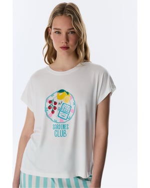 Hailey Food Print pyjamatop met korte mouwen en T-shirtmodel