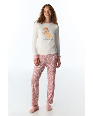 Kırık Countryside Dog Pattern pyjamatop met lange mouwen