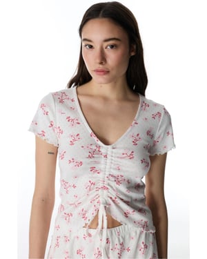 Blossom Pointel gebloemd pyjamashirt met korte mouwen