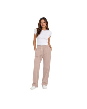 I Saw It First Geribde joggingbroek met wijde pijpen voor dames (Mokka)