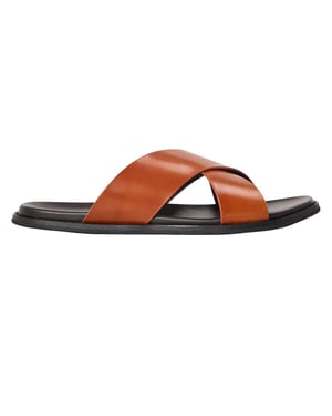 Dune London Platte herensandalen van leer met gekruiste bandjes (Bruin)