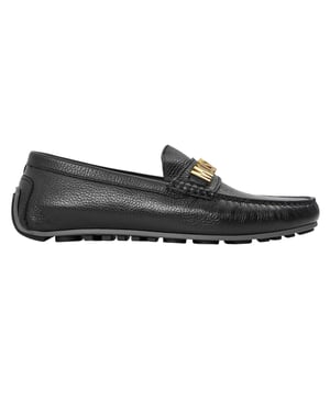Moschino Platte slippers voor kinderen met reliëflogo (Zwart)