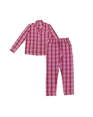 Linea Lange pyjamaset voor dames van katoen met ruitjesmotief en knoopsluiting aan de voorkant (1 stuk) (Roze)