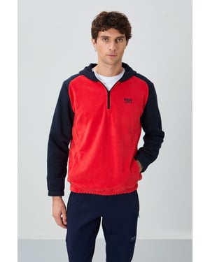 Tommy Life Heren-sweatshirt van pluche met colourblocking en halve rits