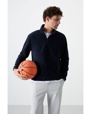 Tommy Life Heren-sweatshirt met slim fit, halve rits en zachte pluche structuur
