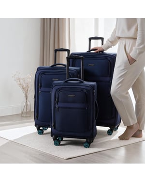 Zachte kofferset 1680D polyester blauw, 8 wielen, TSA