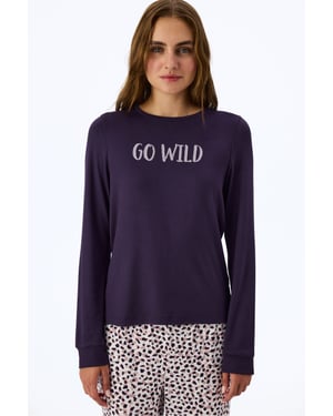 Midnight Mood pyjamatop met sloganprint en lange mouwen