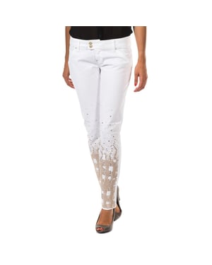 Lange metallic groenblauwe broek