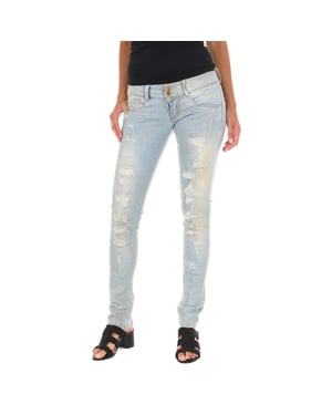 Lange denim broek versleten en gescheurd effect 10DB50130 vrouw