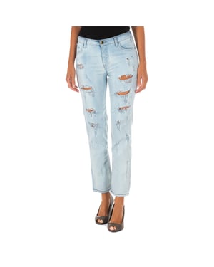 Lange denim broek met rechte zoom gesneden 10DB50255 vrouw