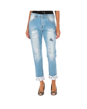 Lange denim broek met rechte zoom gesneden 10DBF0667 vrouw