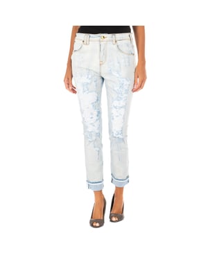 Lange denim broek met rechte zoom gesneden 10DBF0667 vrouw