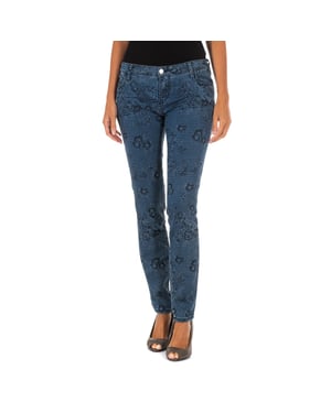 Bedrukte en elastische lange denim broek 10DB50210 vrouw