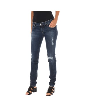 Lange denim broek versleten en gescheurd effect 10DB50219 vrouw