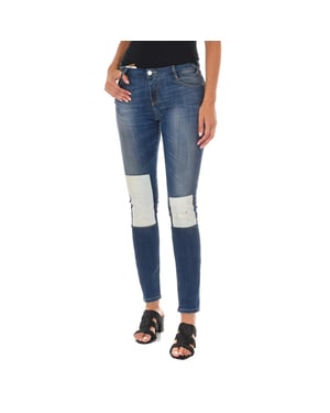 Lange denim broek gedragen effect met smal gesneden zomen 10DB50350 vrouw