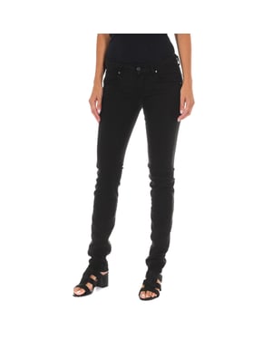 Lange jeansbroek met smal gesneden zomen 10DBF0475-B088 vrouw