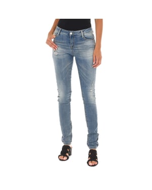 Lange denim broek versleten en gescheurd effect 10DB50305 vrouw
