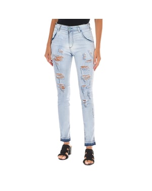 Lange denim broek versleten en gescheurd effect 10DBF0803 vrouw