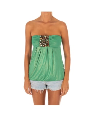 Dames-Mouwloos T-shirt met wijd gebreid topeffect 10DMT0084