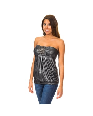 Dames-Mouwloos T-shirt met wijd gebreid topeffect 10DMT0084
