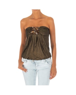Dames-Mouwloos T-shirt met wijd gebreid topeffect 10DMT0084