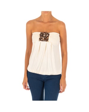 Dames-Mouwloos T-shirt met wijd gebreid topeffect 10DMT0084