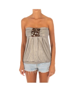 Dames-Mouwloos T-shirt met wijd gebreid topeffect 10DMT0084