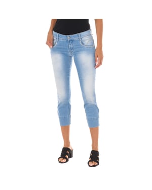Damespiratenbroek met versleten effect van elastische stof 10DB50294