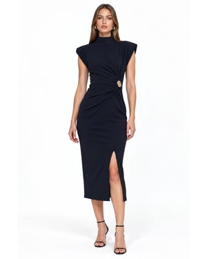 Busem dames midi-jurk met halve col