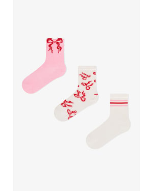 Flying Bows sokken met strikjespatroon, 2-pack crew sokken