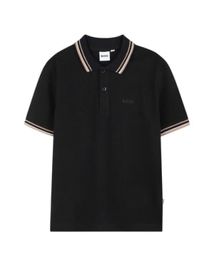 Boss Polo met logo in dezelfde kleur voor kinderen (Zwart)
