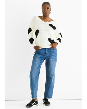 Witte oversized hart trui met V-hals