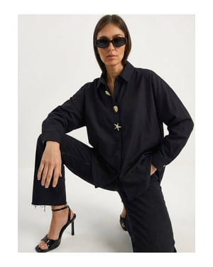 Knop Detail Poplin Overhemd