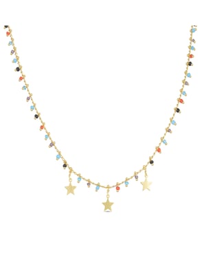Luxenter Sterling Zilver 925 Ketting met Veelkleurige Hydrothermale Kwarts Afgewerkt in 18K Geel Goud - Beos