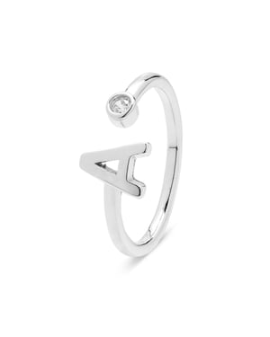 Luxenter, alfabet ring in 925 sterling zilver en glanzende zirkonia met gerhodineerde afwerking