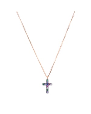 Luxenter kon collier in 925 sterling zilver en veelkleurige zirkonia met 18 karaat roségoud vergulde afwerking