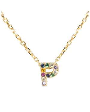 Luxenter Sterling Zilver 925 collier met Veelkleurige Zirkonia afgewerkt in 18K geel goud - Alfabet