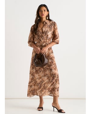 Bruine midi-jurk met dierenprint