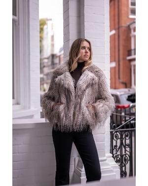 Bruine Sneeuwluipaard Faux Bont Korte Jas